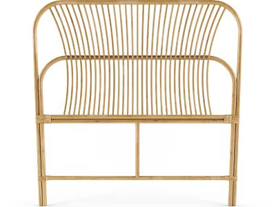 Modern Rattan Chair With Curved Backrest And Natural Wood Frame Design 3d model