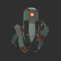 Rusted Green Mechanical Weapon With Red Star And Claw Like Arms