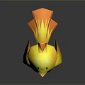 Cute Yellow Bird Game and Movie Character 3D Model with Orange Wings and White Belly