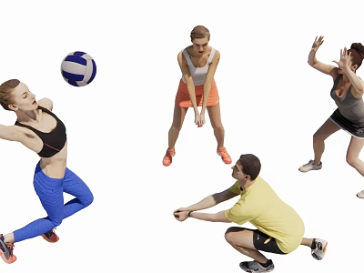 Active Group of People Playing Volleyball on Outdoor Court Enjoying Team Sport Game 3d model