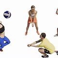 Active Group of People Playing Volleyball on Outdoor Court Enjoying Team Sport Game