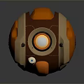 Orange And Brown Mechanical Sphere With Glowing Circular Component And Textured Surface 3d model