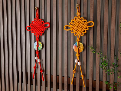 Red And Yellow Chinese Knot Hangings With Decorations 3d model