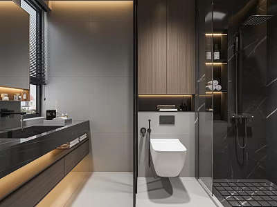 Modern Luxury Bathroom Interior Design With Warm Hidden Lighting Glass Shower Enclosure And Floating Vanity 3d model