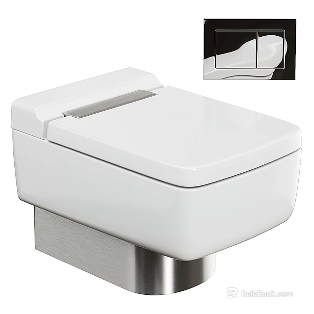 Modern White Wall Mounted Toilet With Sleek Design And Stainless Steel Base 3d model 