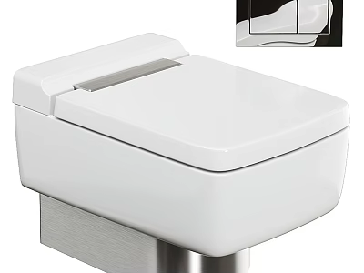 Modern White Wall Mounted Toilet With Sleek Design And Stainless Steel Base 3d model