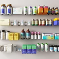 Diverse Medical Devices Display Featuring Bottles Jars Boxes And Containers 3d model