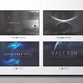 Computer Screens Displaying Jupiter Planet Abstract Curves Aqua Particles And Halcyon Themes