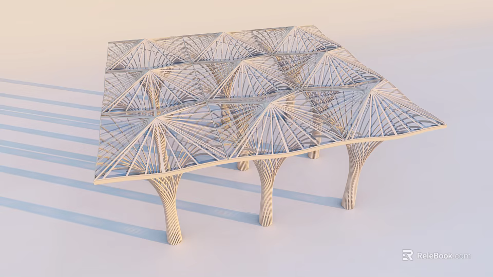Modern Pergola Design With Geometric Grid Structure And Artistic Supporting Columns 3d model