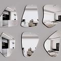 Irregular Shaped Mirrors Reflecting Stylish Modern Interior Design Elements In Living Rooms 3d model