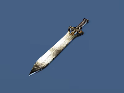 Vintage Decorative Knife With Metallic Blade And Ornate Hilt On Blue Background 3d model
