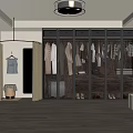 Modern Walk in Closet Interior Design With Glass Door Cabinets Hanging Clothes And Mirror