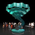 Green Curved Spiral Art Installation With Platform And People Gathered