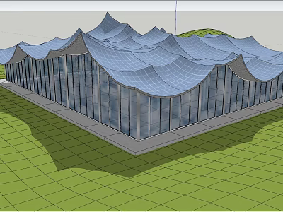 Modern Architectural Design Of Large Building With Wavy Roof And Glass Walls 3d model