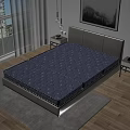 Blue Diamond Pattern Mattress On Modern Bed Frame With Nightstand And Window In Bedroom