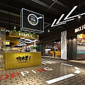 Modern Shopping Mall Hall With Family Sign Yellow Counter And Food Court Elements
