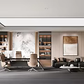 Modern Office Interior Design With Office Desk Chairs Sofa Area And Decorative Painting
