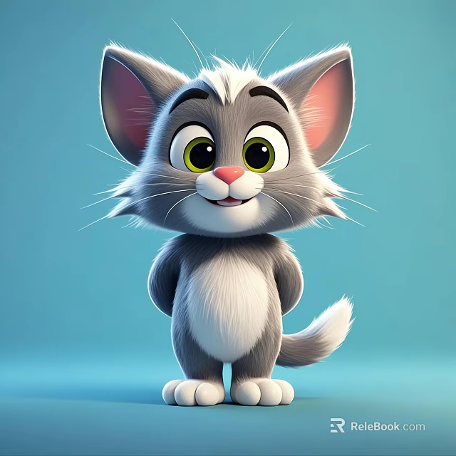 Cartoon Reptile Lizard With Big Green Eyes And White Paws On Light Blue Background 3d model 