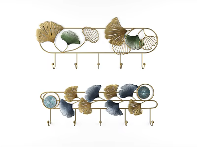 Decorative Wall Hooks With Ginkgo Leaf Shell And Gold Green Blue Accents 3d model