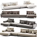 Modern Sectional Sofa with Beige and Gray Upholstery and Multiple Cushions 3d model
