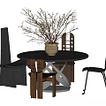 Round Dining Table Set With Modern Chairs Ceramic Vase And Dried Branches