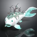 Artistic Spotted Fish with White Light Green Body and Decorative Plants on Head