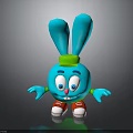 Cute Cartoon Blue Rabbit Wearing Green Hat And Red Shoes