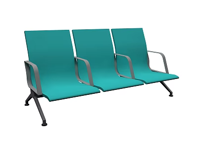 Three Seater Turquoise Public Chair With Gray Metal Armrests Modern Design 3d model