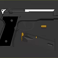 Black Tactical Pistol With Detachable Magazine And Brass Bullet On Reflective Surface