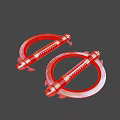 Futuristic Pair of Ring Shaped Weapons with Silver and Black Design Red Accents