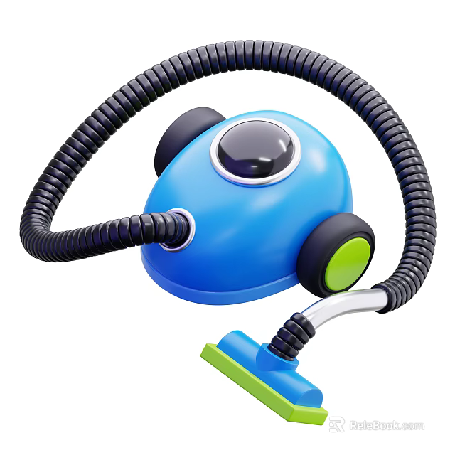 Smart Machine Blue Vacuum Cleaner with Flexible Hose and Green Brush 3d model 