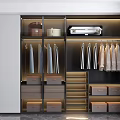 Modern Wardrobe Interior With Clothing Racks Drawers Storage Boxes And Lighting