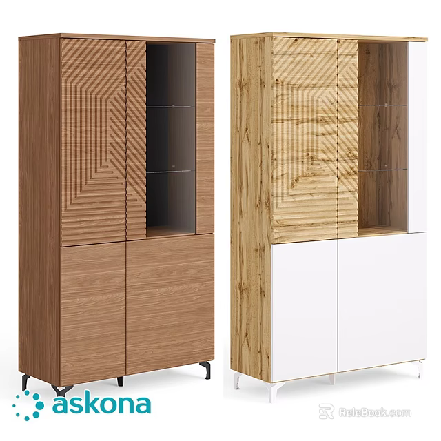 Modern Wooden Chest of Drawers with Geometric Pattern and Brown Light Wood White Finish 3d model 