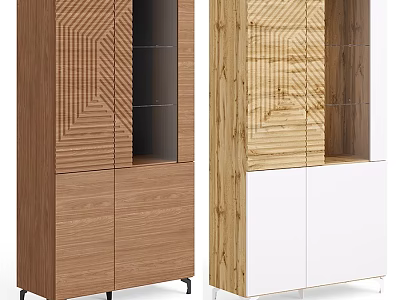 Modern Wooden Chest of Drawers with Geometric Pattern and Brown Light Wood White Finish 3d model