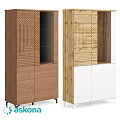 Modern Wooden Chest of Drawers with Geometric Pattern and Brown Light Wood White Finish