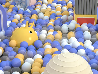 Fun Kids Playground Equipment With Colorful Plastic Balls And Yellow Cartoon Toy 3d model