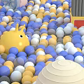 Fun Kids Playground Equipment With Colorful Plastic Balls And Yellow Cartoon Toy