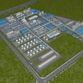 Large scale Industrial Plant Complex Featuring Multiple Buildings Storage Tanks Road Network and Surrounding Greenery