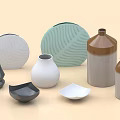 Decorative Vases And Plates In White Green Brown Black With Various Shapes For Home Decor