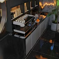 Modern Café Interior Design With Bar Counter Neon Signs Rock Wall Glass Ceiling And Plants