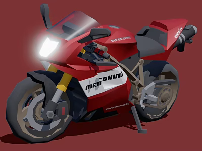 Red Sporty Motorcycle with Bright Headlight Black Seat Yellow Forks and NERODIN Logo 3d model