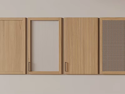 Wooden Panels Featuring Various Designs With Vertical Glass And Grid Patterns 3d model