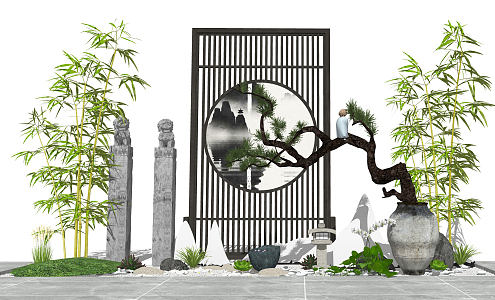 New Chinese Landscape Sick Courtyard Landscape Pot 3d model