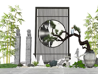 New Chinese Landscape Sick Courtyard Landscape Pot 3d model