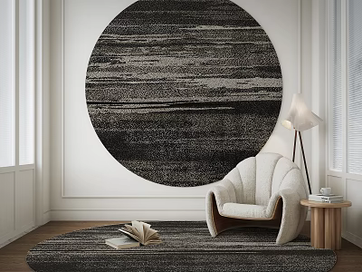 Round Area Rug In Living Room With Accent Chair And Lamp 3d model