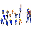 Group of Workers in Uniforms Using Tools and Safety Signs at Work Site