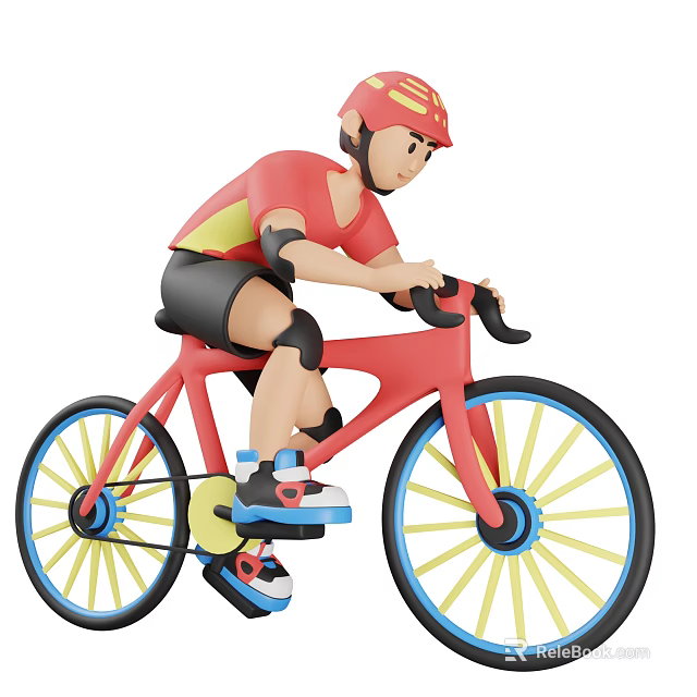 Game Movie Character Riding Red Bicycle With Red Helmet Black Shorts And Knee Pads 3d model 