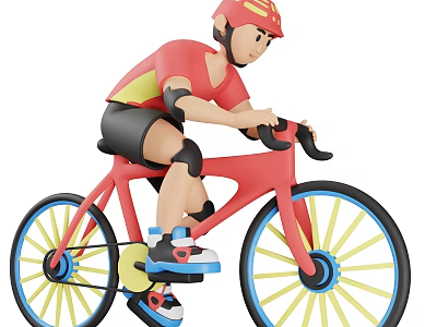 Game Movie Character Riding Red Bicycle With Red Helmet Black Shorts And Knee Pads 3d model