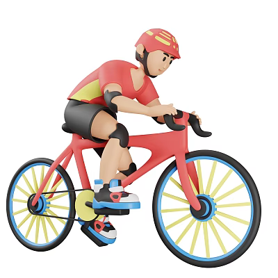 Game Movie Character Riding Red Bicycle With Red Helmet Black Shorts And Knee Pads 3d model