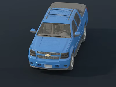 Chevrolet Blue Pickup Truck With Roof Rack And Front Exterior View 3d model